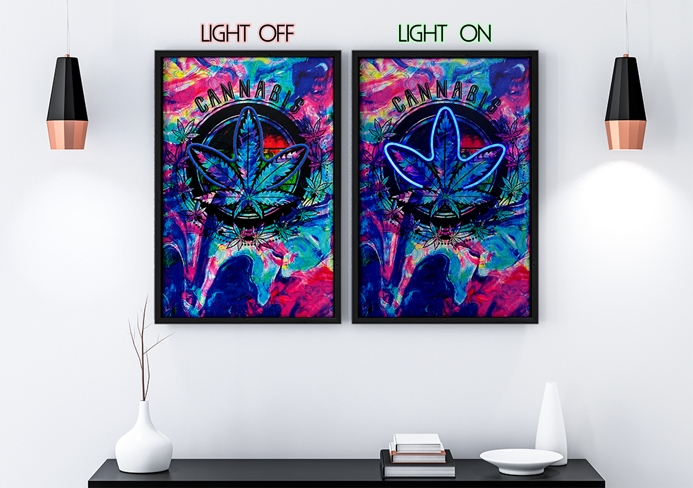 Hemp Leaves - Framed Canvas Art w/ LED