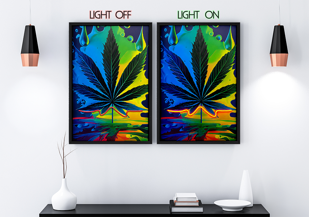 Hemp Leaves - Framed Canvas Art w/ LED