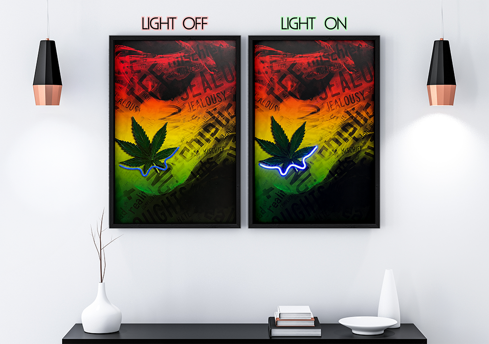 Hemp Leaves - Framed Canvas Art w/ LED