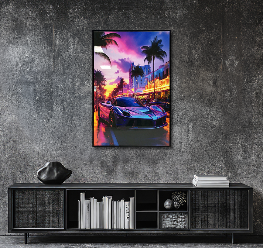 Neon City Drive - Resin Canvas Art