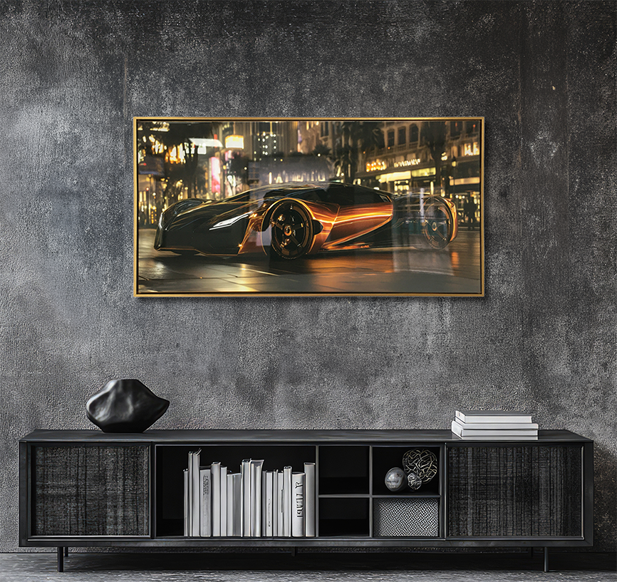 Golden Hypercar - Resin Canvas Art