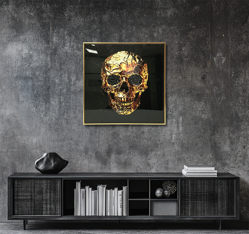 Golden Skull - Resin Canvas Art