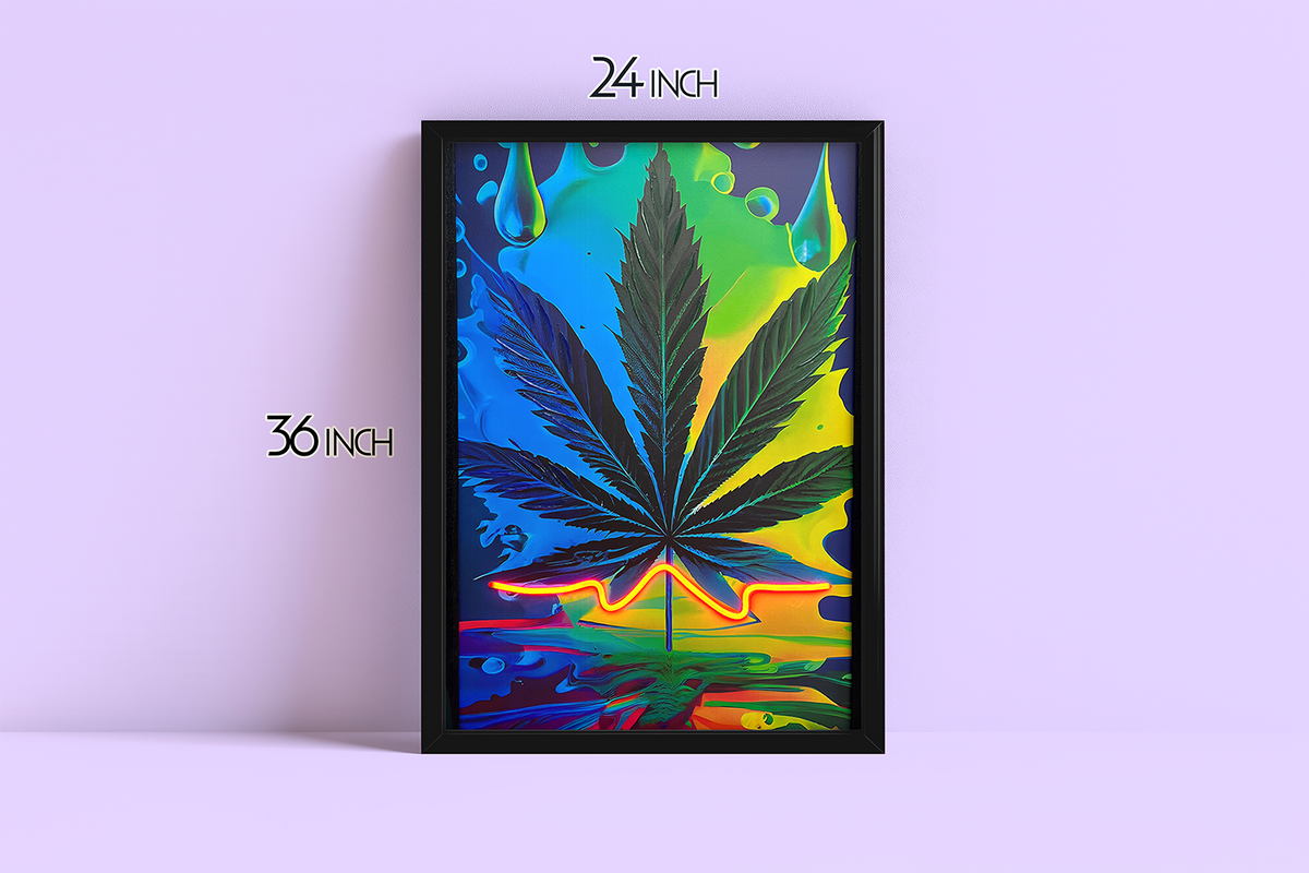 Hemp Leaves - Framed Canvas Art w/ LED