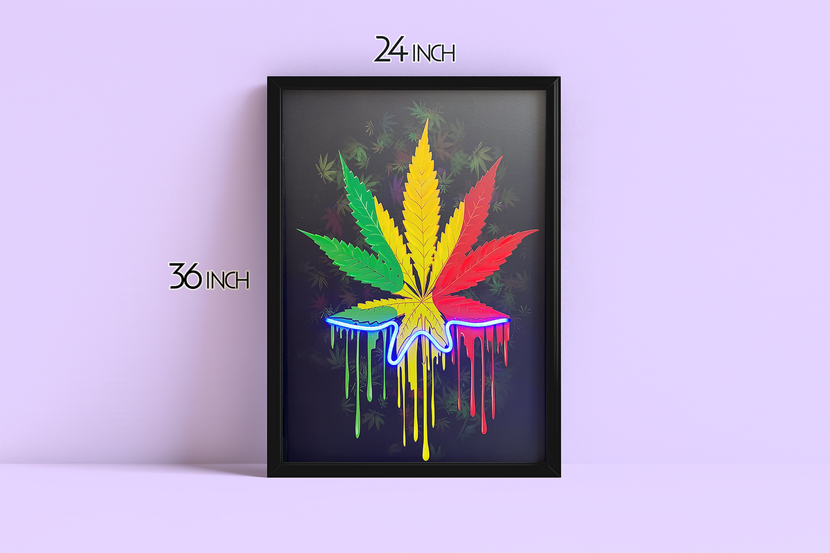 Hemp Leaves - Framed Canvas Art w/ LED