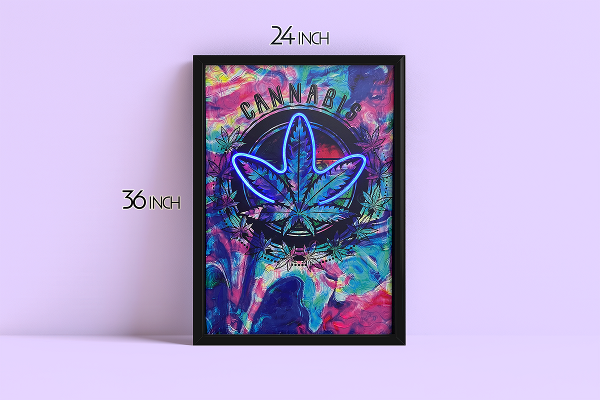 Hemp Leaves - Framed Canvas Art w/ LED