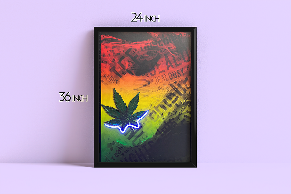 Hemp Leaves - Framed Canvas Art w/ LED