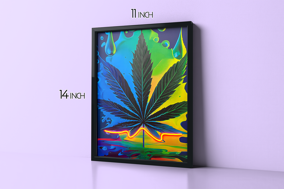 Hemp Leaves - Framed Canvas Art w/ LED