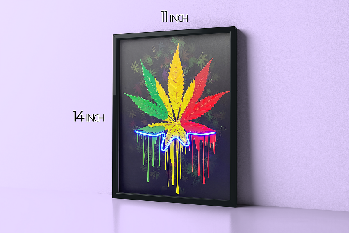 Hemp Leaves - Framed Canvas Art w/ LED
