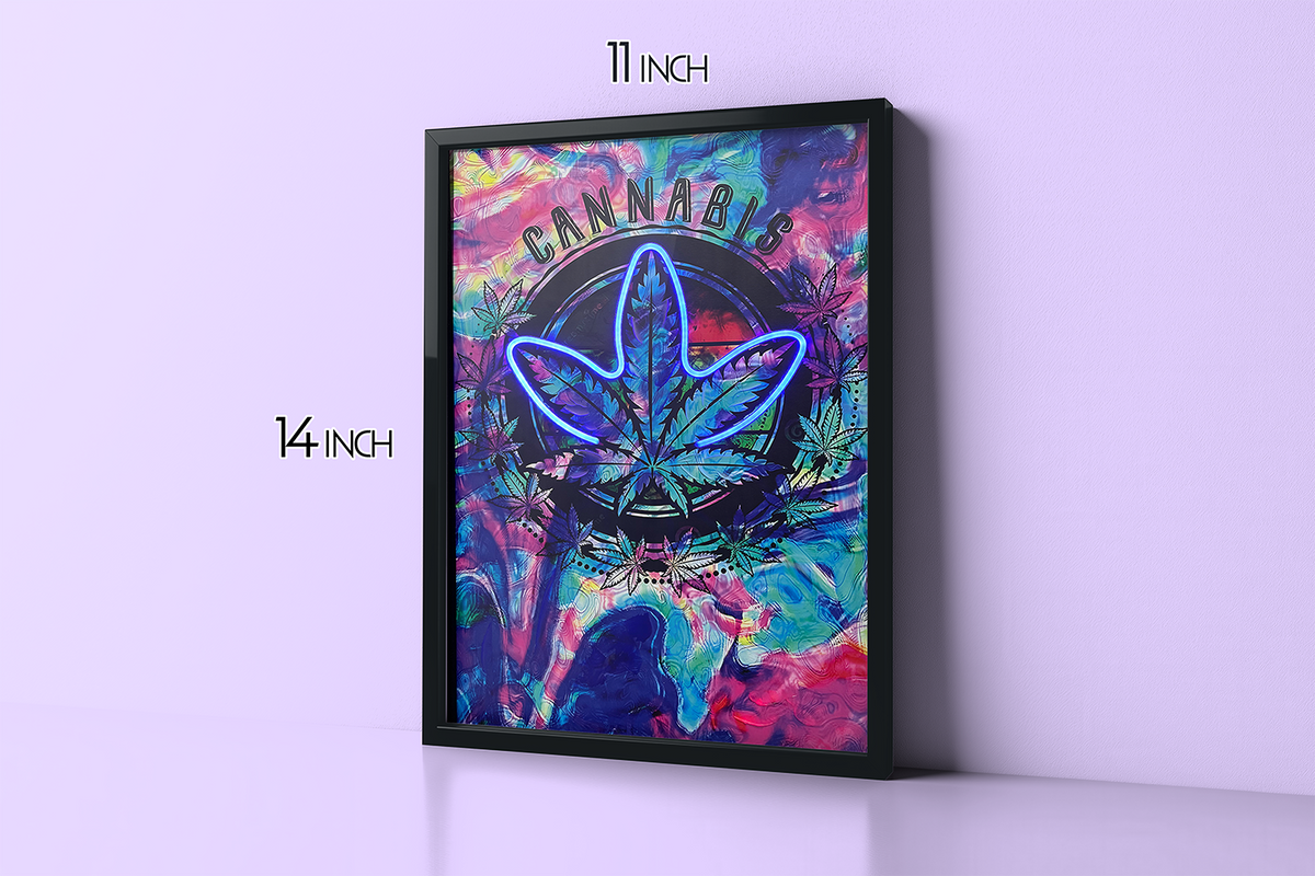 Hemp Leaves - Framed Canvas Art w/ LED