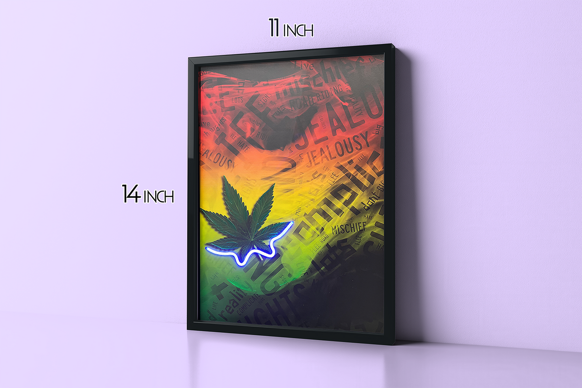 Hemp Leaves - Framed Canvas Art w/ LED