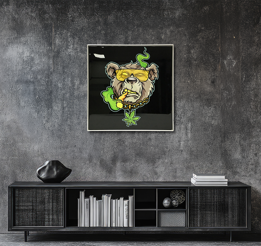 Smoking Bear - Resin Canvas Art